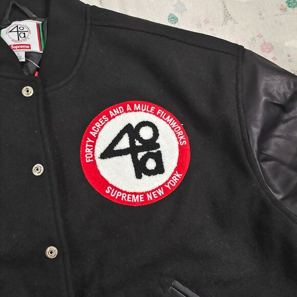Supreme x 40 Acres Malcolm x Varsity Black Jacket - Picture 6 of 8